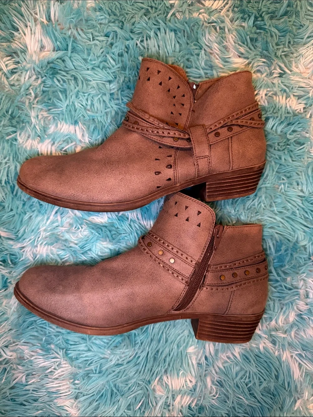 Sugar Brown Faux-Suede Ankle Booties with Strap Detail